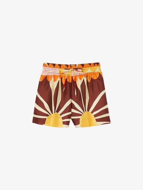 Sandro Graphic-print elasticated-waist woven shorts