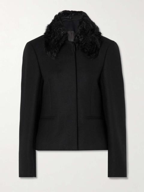 Shearling-trimmed recycled wool-blend jacket Black