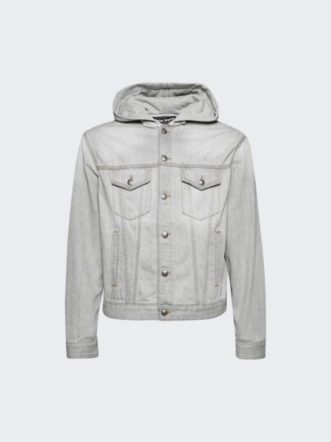 Palm Angels Curved Logo Denim Jacket Light Grey