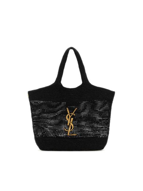 SAINT LAURENT Saint Laurent Black Raffia Icare Shopping Bag