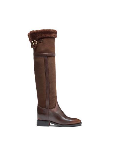 Santoni Women's dark brown leather and shearling boot
