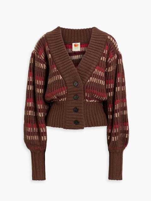 FARM RIO Striped ribbed-knit cardigan