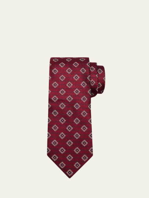 Brunello Cucinelli Men's Geometric Tile Jacquard Silk and Cotton Tie