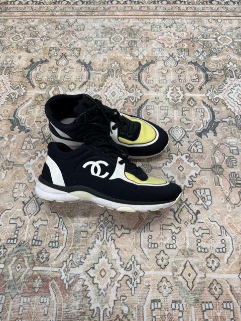 CHANEL Chanel Ankle Strap Sneakers Black and Yellow Colorway