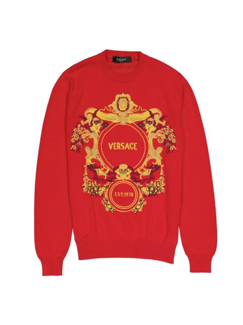 VERSACE Versace Red Intarsia Knit Jacqurd Sweater, Brand Size 48 (US Size 38)