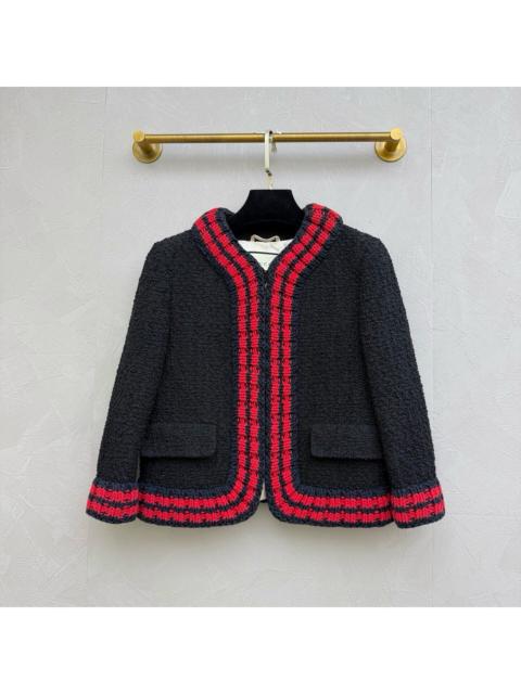 GUCCI Gucci Red Blue Striped Wool Tweed Jacket
