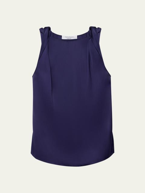 Twisted-Shoulder Satin Tank Top