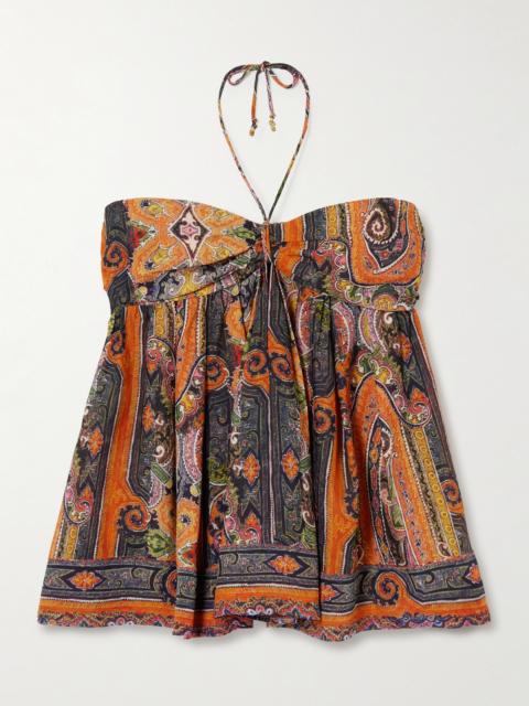 Isabel Marant Yickia Tiered Printed Silk-voile Halterneck Top