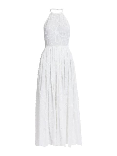 ELIE SAAB Cotton Embroidered Midi Dress white