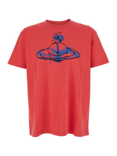 Vivienne Westwood Vivienne Westwood Men Red Crewneck T-Shirt With Maxi Orb On The Front In Cotton Man