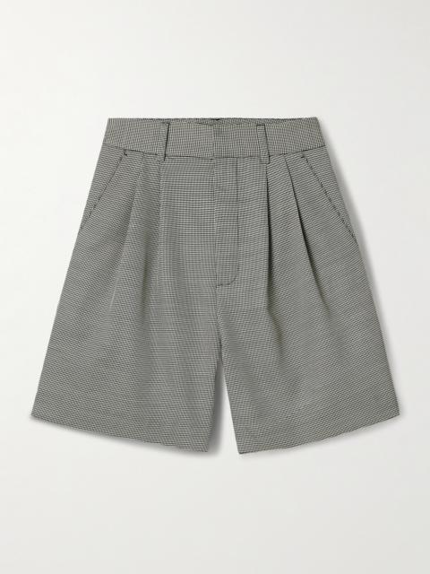 ANINE BING Carrie Pleated Houndstooth Wool-blend Shorts