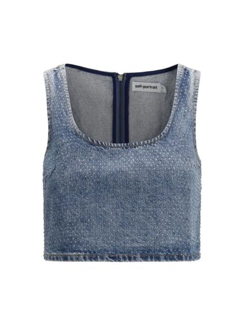 self-portrait Self-portrait Rhinestone Denim Crop Top