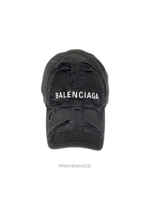 BALENCIAGA Balenciaga Embroidered Logo BB Lazer Destroyed Cap Black