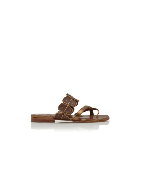 Manolo Blahnik Bronze and Brown Nappa Leather Flat Sandals