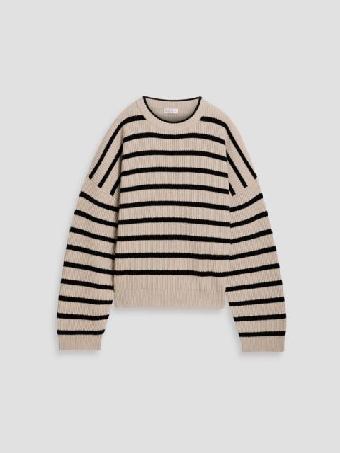 Brunello Cucinelli Bead-embellished striped ribbed cashmere sweater