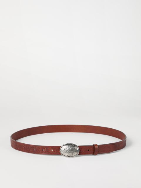 Brunello Cucinelli Leaf motif calfskin belt with braided metal buckle