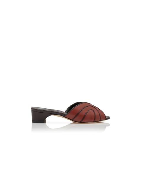 Manolo Blahnik Brown Nappa Leather Open Toe Mules