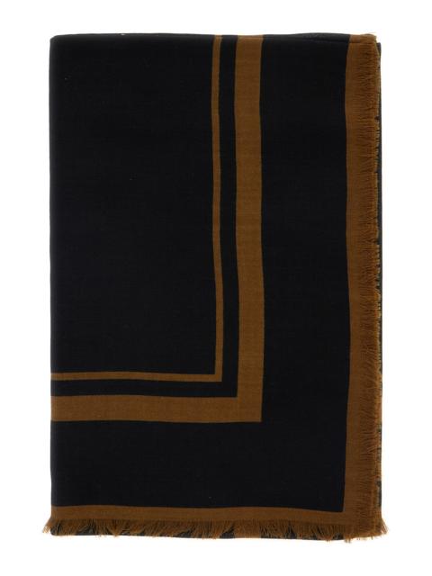 SAINT LAURENT Saint Laurent Men Black Square Scarf With Cassandre On The Front And Leopard Motif In Wool Woman