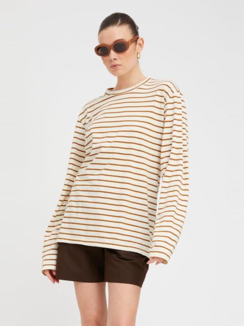 SPRWMN CAMEL STRIPED LONG SLEEVE OVERSIZED TEE
