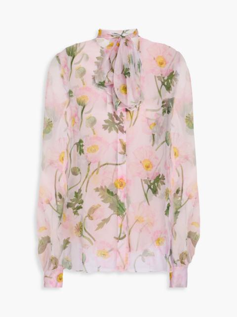 Oscar de la Renta Pussy-bow floral-print silk-chiffon blouse