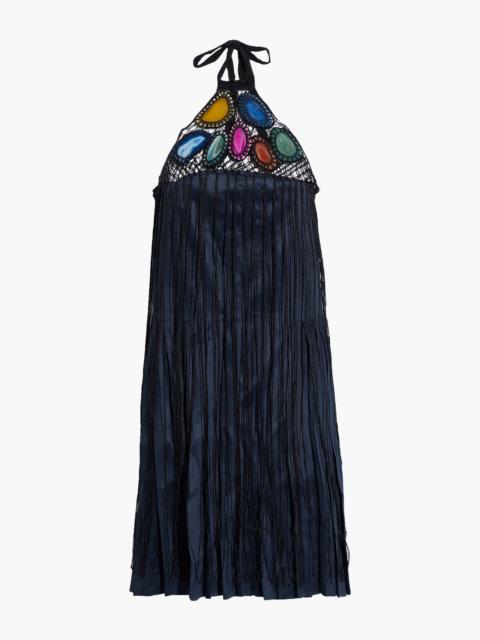 GABRIELA HEARST Gaia embellished macramé-paneled linen and silk-blend mini dress