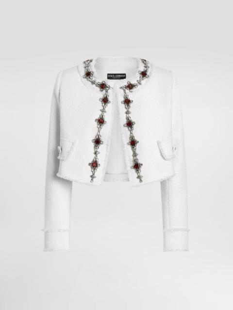 Dolce & Gabbana Short tweed jacket with jewel embroidery