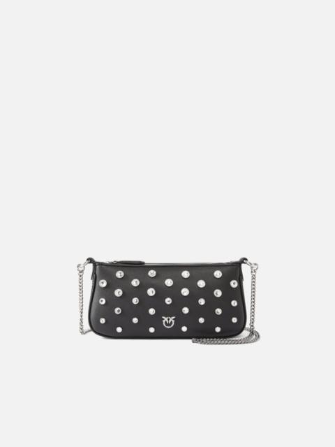 PINKO MINI HALF MOON LEATHER SHOULDER BAG WITH RHINESTONES