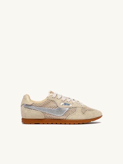 AUTRY WINDSPIN SNEAKERS IN ECRU AND SILVER MESH AND LEATHER