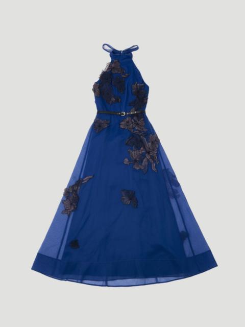 KAREN MILLEN Floral Applique Organdie Woven Halter Neck Maxi Dress