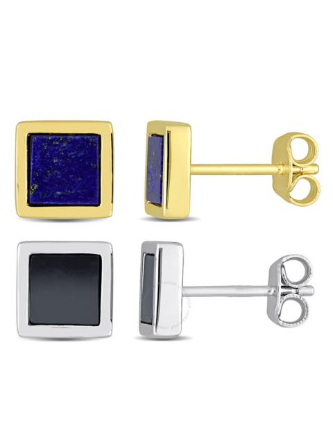 Other Designers Amour Men's 2-Piece Set 2ct TGW Lapis and Hematite Square Stud Earrings in Yellow and Sterling Silve