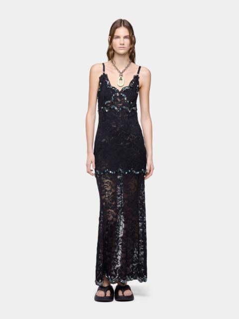 rabanne LONG DRESS IN BLACK HAND EMBROIDERED LACE