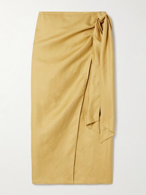 Max Mara Tequila Linen And Silk-blend Midi Wrap Skirt