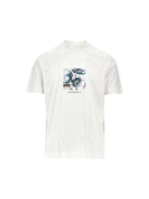 EMPORIO ARMANI PRINTED AND EMBROIDERED LYOCELL-BLEND T-SHIRT