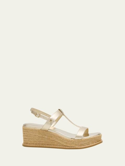 JIMMY CHOO 60mm Thea Metallic Leather Wedge Sandals