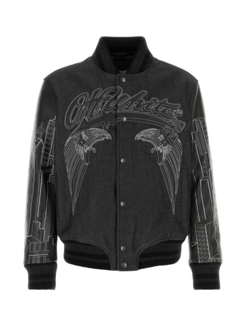 Off-White Off White Men Black Denim And Leather Bomber Jacket