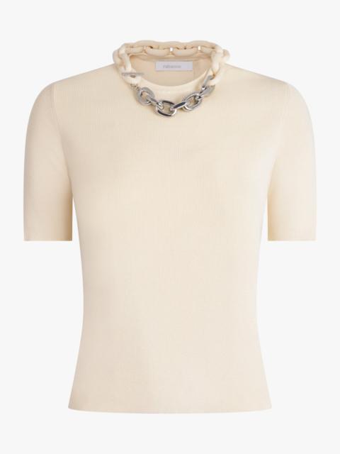 rabanne CHAIN DETAIL CREW NECK TOP | CREAM/SILVER