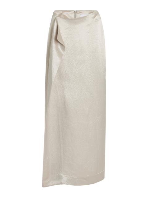 BONDI BORN Kobe Wrapped Satin Maxi Skirt silver