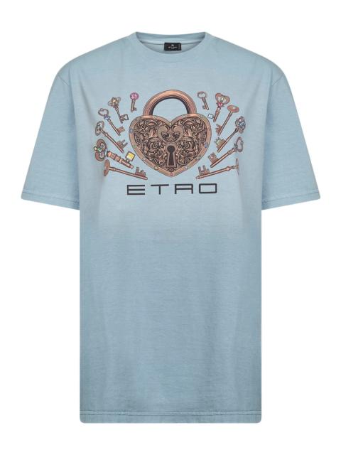 Etro Teal cotton printed T-shirt