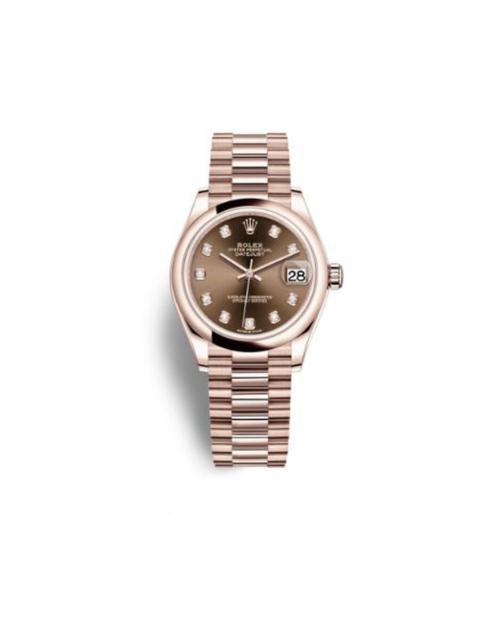 Rolex Datejust 31 Chocolate Diamond Dial Ladies 18 ct Everose Gold President Watch 278245CHDP