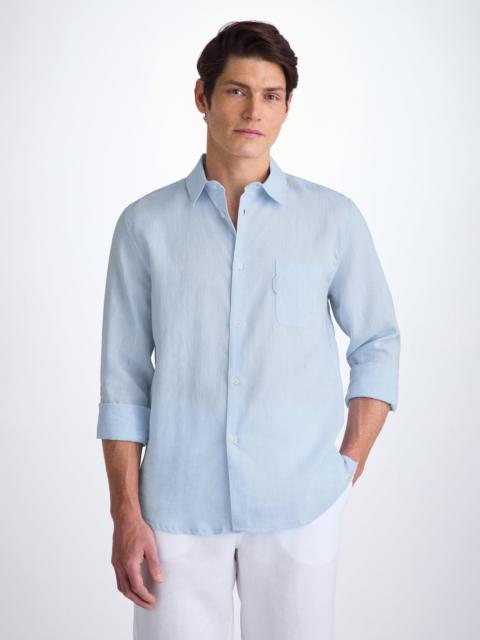 Derek Rose Men's Shirt Monaco Linen Sky Blue