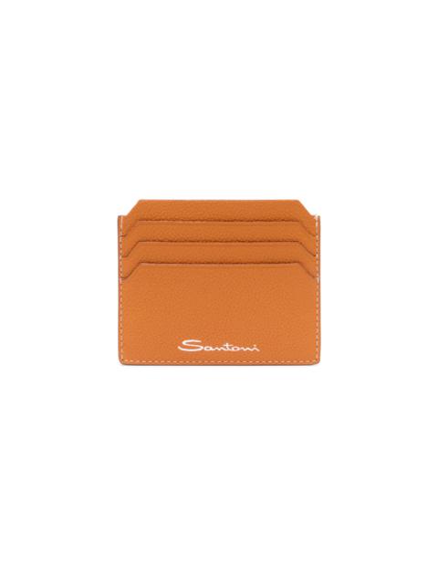 Santoni Orange tumbled leather credit card holder