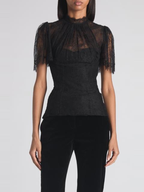 Alexander McQueen McQueen Floral Lace Top in Black at Nordstrom