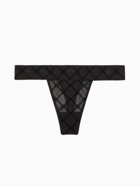 EMPORIO ARMANI Mesh thong with all-over flocked monogram