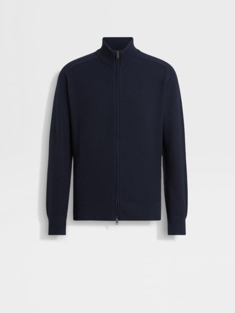 ZEGNA NAVY BLUE CASHSETA FULL ZIP CARDIGAN