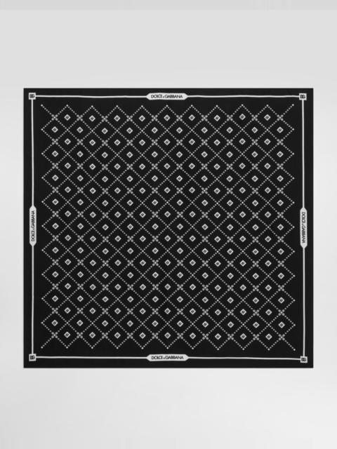 Dolce & Gabbana 70x70 silk twill scarf with micro-design and logo