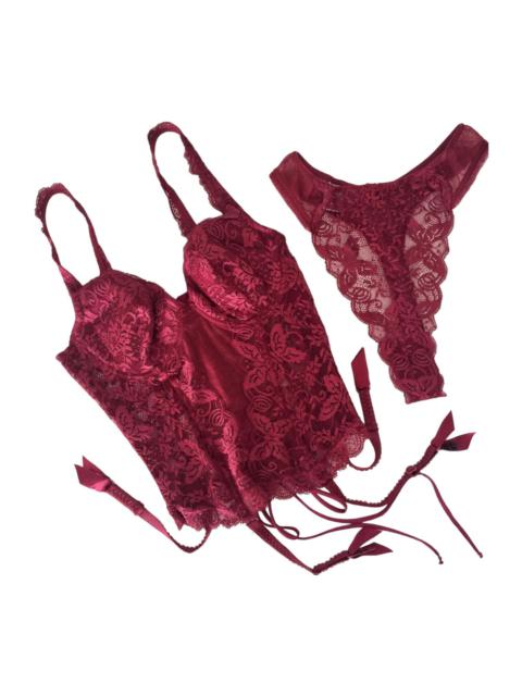 Dior Vintage Christian Dior Burgundy Tulle Butterfly Lace Bustier and Thong Set