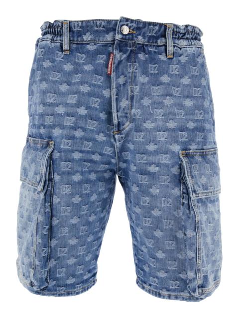 DSQUARED2 Dsquared2 Men Blue Five-Pocket Bermuda Shorts With All-Over Monogram Logo And Two Cargo Pockets In D