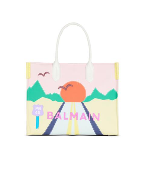 Balmain B-Army Shopper Medium tote bag in canvas and Postcard patchwork leather