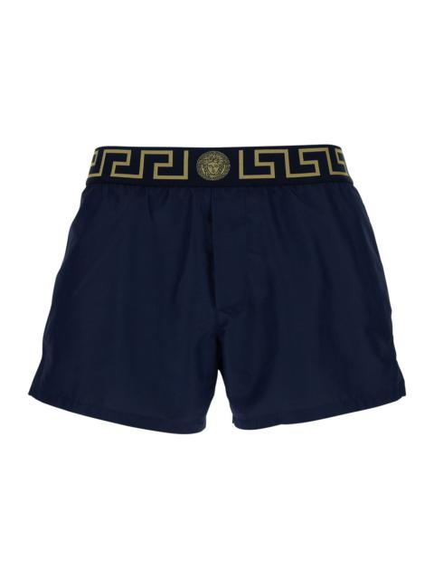 Versace Men Blue Swimsuit Shorts With Greca Detail In Tech Fabric Man