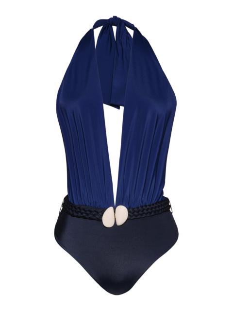 Johanna Ortiz Hunting Shell-Detailed One-Piece Swimsuit navy